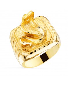 18K SELLO ORO AMARILLO SERPIENTE COBRA LATERAL TALLADO ANCHO 20X20 MM
