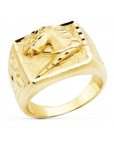 18K SELLO ORO AMARILLO MACIZO CON CABALLO RECTANGULAR 18 X 16.5 MM