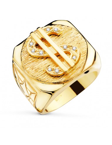 18K SELLO ORO AMARILLO MACIZO DOLAR CON CIRCONITA ANCHO 22X20 MM
