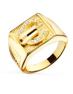 18K SELLO ORO AMARILLO CABALLERO EURO CON CIRCONITA 16X16 MM