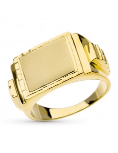 18K SELLO MACIZO CABALLERO ORO AMARILLO TALLADO CABEZA CUADRADA 20 X15 MM