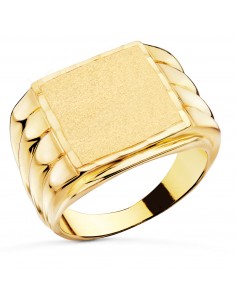 18K SELLO ORO AMARILLO CABALLERO MATE BRILLO TALLADO ZONA DE GRABACION 17X17 MM