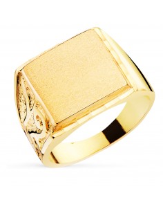 18K SELLO ORO AMARILLO CABALLERO MACIZO TALLADO ZONA GRABADO: 14X14 MM