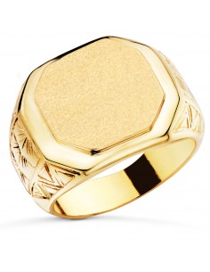 18K SELLO ORO AMARILLO CABALLERO MATE Y BRILLO. ZONA GRABADO 14X15 MM