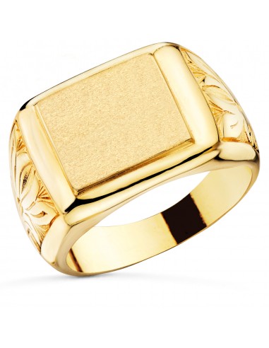 18K SELLO ORO AMARILLO CABALLERO MACIZO BRILLO ZONA GRABADO 13X12 MM