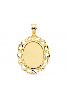 18K PLACA CHAPA CERCO ORO AMARILLO FILIGRANA TALLADO 33X25 MM PLACA CHAPA GRABAR 21X16 MM
