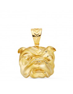 18K COLGANTE ORO AMARILLO CABEZA BULLDOG INGLES TALLADA 27X31 MM
