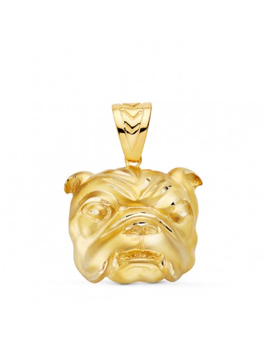 18K COLGANTE ORO AMARILLO CABEZA BULLDOG INGLES TALLADA 27X31 MM