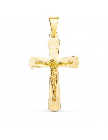 18K CRUZ ORO AMARILLO BRILLO Y MATE CON CRISTO 32X20 MM