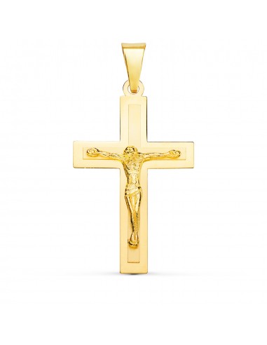18K CRUZ ORO AMARILLO BRILLO Y MATE CON CRISTO 32X20 MM