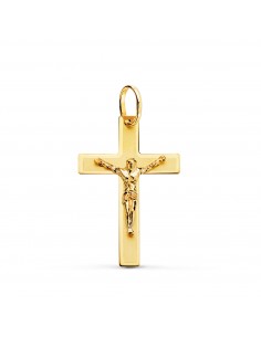 18K CRUZ ORO AMARILLO CON CRISTO LASER PLANA 26X17 MM