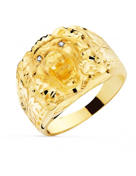 18K SELLO ORO AMARILLO CABEZA DE LEON ANCHO 15 MM