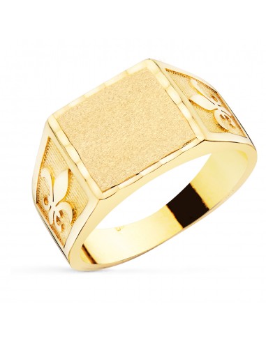 18K SELLO ORO AMARILLO CABALLERO MACIZO FLOR DE LIS TALLADO ZONA GRABADO 11 5 X 11MM