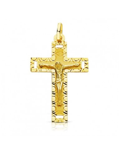 18K CRUZ ORO AMARILLO CON CRISTO TALLADA 35X22 MM