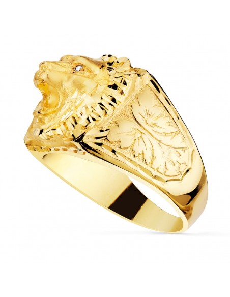 18K SELLO ORO AMARILLO CABEZA DE LEON ANCHO 15 MM