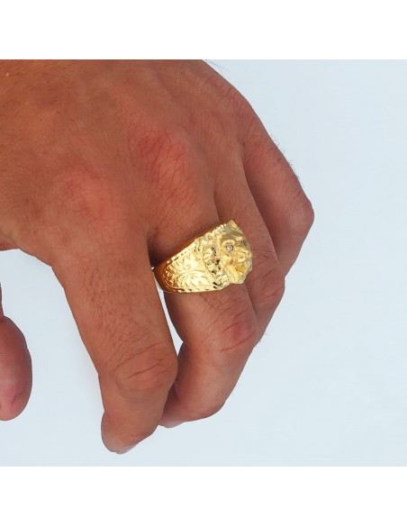 18K SELLO ORO AMARILLO CABEZA DE LEON ANCHO 15 MM