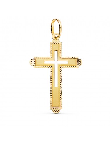 18K CRUZ ORO AMARILLO SIN CRISTO TALLADA Y MATIZADA 35X22 MM