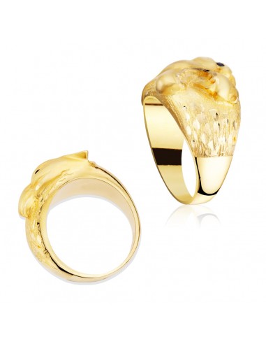 18K SELLO ORO AMARILLO MACIZO PUMA OJO ZAFIRO NATURAL. ANCHO 18 MM
