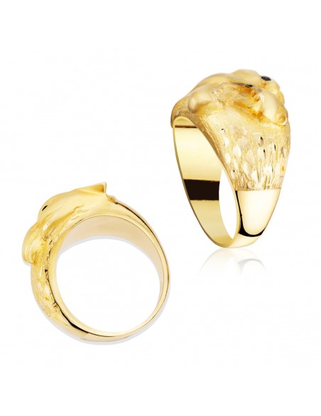 18K SELLO ORO AMARILLO MACIZO PUMA OJO ZAFIRO NATURAL. ANCHO 18 MM