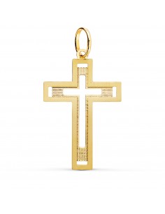 18K CRUZ ORO AMARILLO SIN CRISTO TALLADA Y MATIZADA 35X22 MM