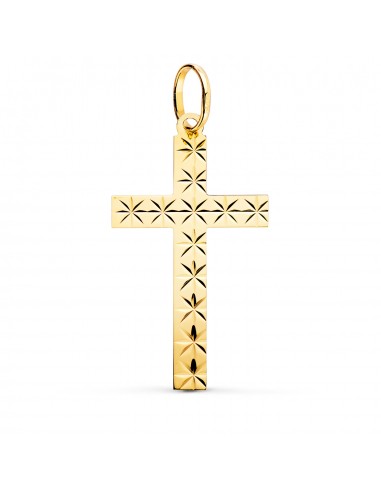 18K CRUZ ORO AMARILLO SIN CRISTO TALLADA 35X19 MM
