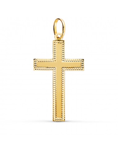 18K CRUZ ORO AMARILLO SIN CRISTO BORDES TALLADOS 35X20 MM