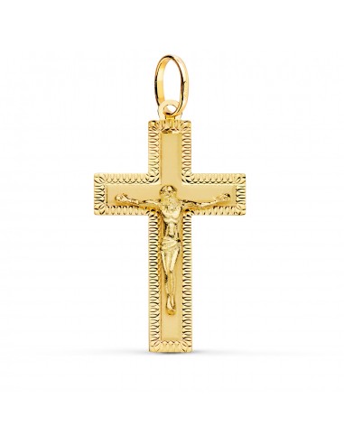 18K CRUZ ORO AMARILLO CON CRISTO TALLADA 35X20 MM