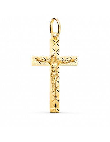 18K CRUZ ORO AMARILLO CON CRISTO TALLADA 34X19 MM