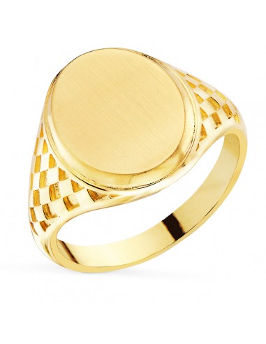 18K SELLO ORO AMARILLO CON TALLADOS LATERALES CABEZA OVAL MATIZADA 14X11 MM