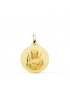18K MEDALLA ORO AMARILLO CRISTO SAGRADO CORAZON DE JESUS LISO 18 MM