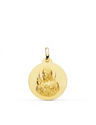 18K MEDALLA ORO AMARILLO CRISTO SAGRADO CORAZON DE JESUS LISO 18 MM