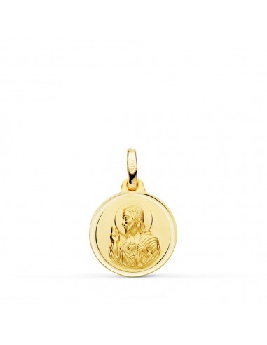 18K MEDALLA ORO AMARILLO CRISTO SAGRADO CORAZON DE JESUS BISEL 14 MM
