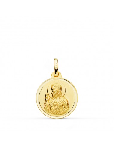 18K MEDALLA ORO AMARILLO CRISTO SAGRADO CORAZON DE JESUS BISEL 16 MM
