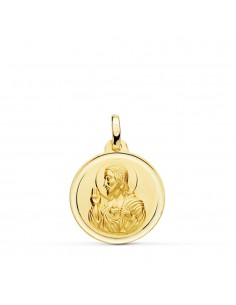 18K MEDALLA ORO AMARILLO CRISTO SAGRADO CORAZON DE JESUS BISEL 18 MM