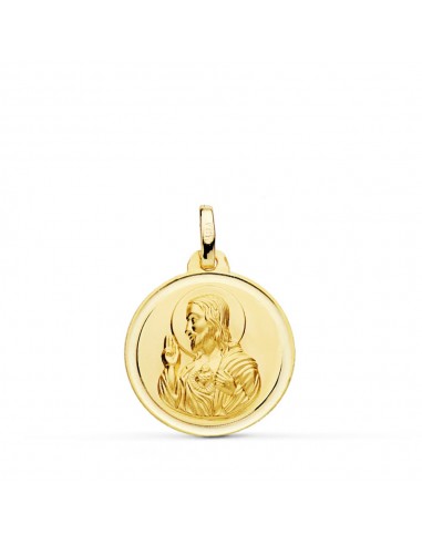 18K MEDALLA ORO AMARILLO CRISTO SAGRADO CORAZON DE JESUS BISEL 18 MM