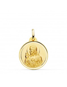 18K MEDALLA ORO AMARILLO CRISTO SAGRADO CORAZON DE JESUS BISEL 20 MM