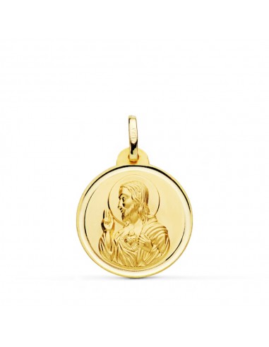 18K MEDALLA ORO AMARILLO CRISTO SAGRADO CORAZON DE JESUS BISEL 20 MM
