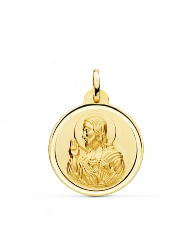 18K MEDALLA ORO AMARILLO CRISTO SAGRADO CORAZON DE JESUS BISEL 24 MM