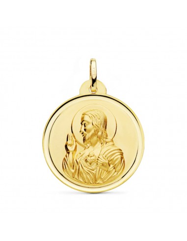 18K MEDALLA ORO AMARILLO CRISTO SAGRADO CORAZON DE JESUS BISEL 26 MM