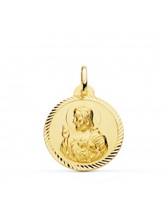 18K MEDALLA ORO AMARILLO CRISTO SAGRADO CORAZON DE JESUS HELICE 22 MM