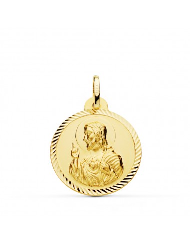 18K MEDALLA ORO AMARILLO CRISTO SAGRADO CORAZON DE JESUS HELICE 22 MM
