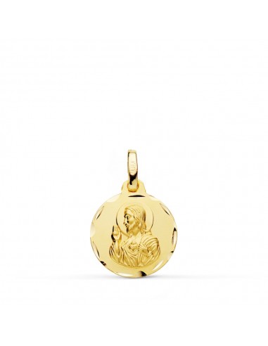 18K MEDALLA ORO AMARILLO CRISTO SAGRADO CORAZON DE JESUS TALLADA 14 MM
