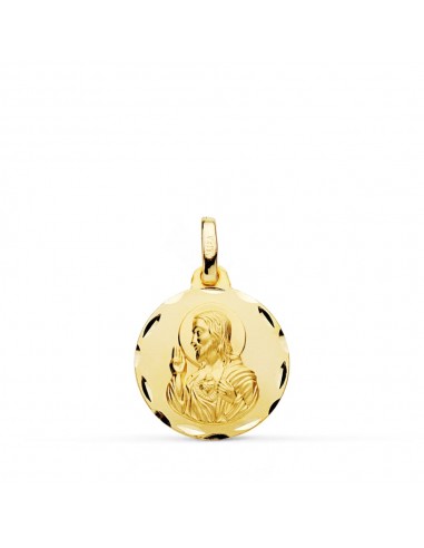 18K MEDALLA ORO AMARILLO CRISTO SAGRADO CORAZON DE JESUS TALLADA 16 MM