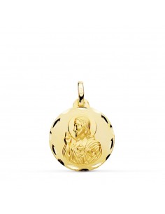 18K MEDALLA ORO AMARILLO CRISTO SAGRADO CORAZON DE JESUS TALLADA 18 MM