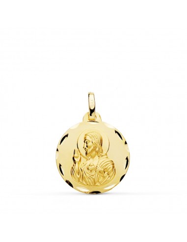 18K MEDALLA ORO AMARILLO CRISTO SAGRADO CORAZON DE JESUS TALLADA 18 MM