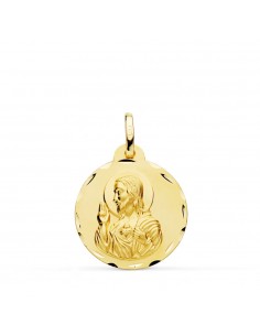 18K MEDALLA ORO AMARILLO CRISTO SAGRADO CORAZON DE JESUS TALLADA 20 MM