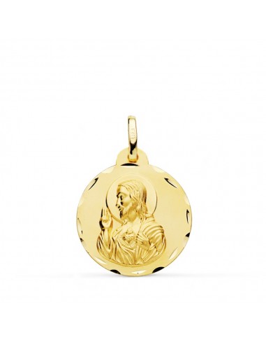 18K MEDALLA ORO AMARILLO CRISTO SAGRADO CORAZON DE JESUS TALLADA 20 MM