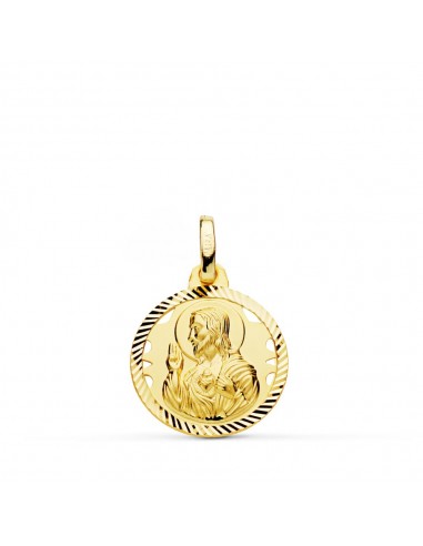 18K MEDALLA ORO AMARILLO CRISTO SAGRADO CORAZON DE JESUS HELICE CALADA 16 MM