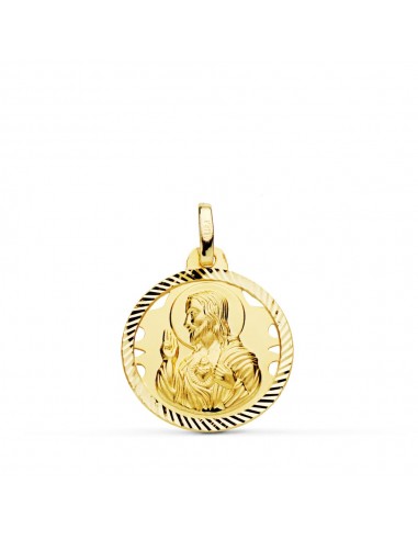 18K MEDALLA ORO AMARILLO CRISTO SAGRADO CORAZON DE JESUS HELICE CALADO 18 MM
