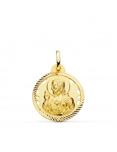 18K MEDALLA ORO AMARILLO CRISTO SAGRADO CORAZON DE JESUS HELICE CALADA 20 MM